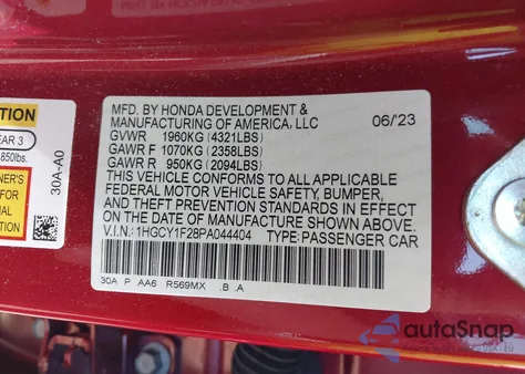 2023 Honda Accord Lx from USA, damaged, VIN 1HGCY1F28PA044404